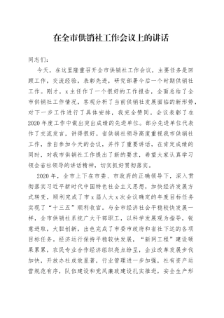在全市供销社工作会议上的讲话