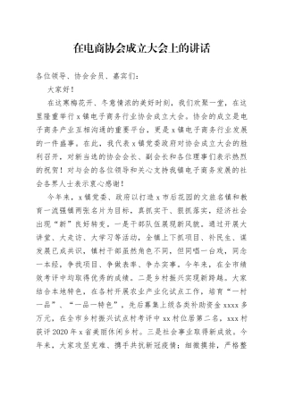 在电商协会成立大会上的讲话(1)