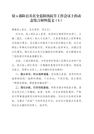 在防汛抗旱工作会议上的表态发言材料3篇