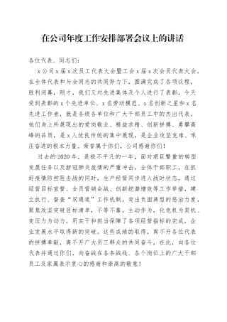 在公司年度工作安排部署会议上的讲话
