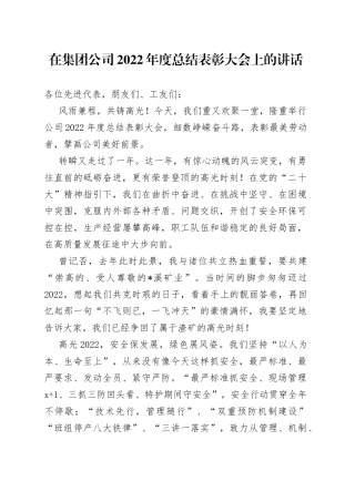 在集团公司2022年度总结表彰大会上的讲话
