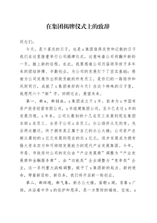 在集团揭牌仪式上的致辞