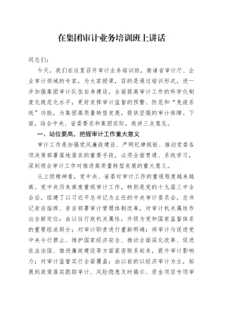 在集团审计业务培训班上讲话