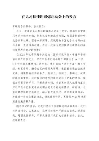 在见习和挂职锻炼启动会上的发言