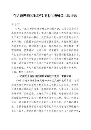 在街道网格化服务管理工作动员会上的讲话