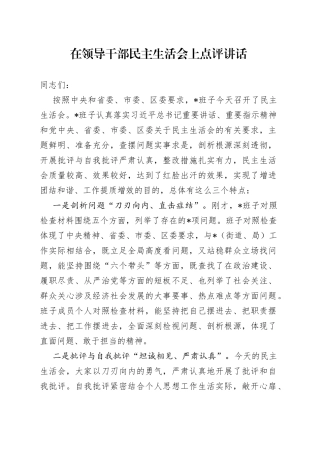 在领导干部民主生活会上点评讲话