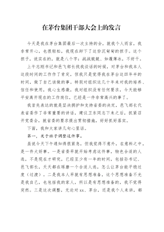 在茅台集团干部大会上的发言