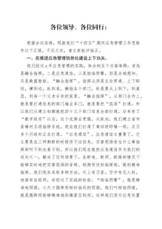 在谋划“十四五”期间应急管理工作务虚会上的发言