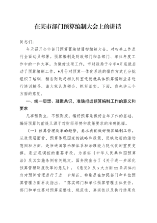 在某市部门预算编制大会上的讲话