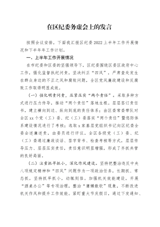 在区纪委务虚会上的发言