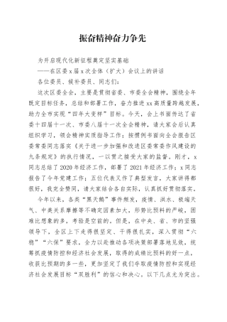 在区委X届X次全体（扩大）会议上的讲话