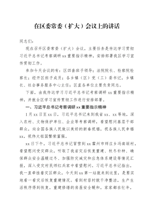 在区委常委（扩大）会议上的讲话