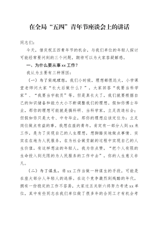 在全局“五四”青年节座谈会上的讲话