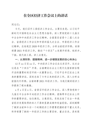 在全区经济工作会议上的讲话（1）