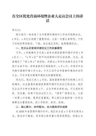 在全区优化营商环境暨企业大走访会议上的讲话（2）