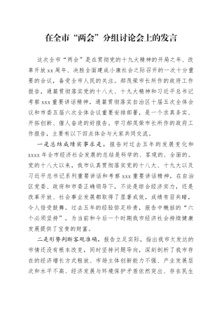 在全市“两会”分组讨论会上的发言