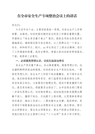在全市安全生产专项整治会议上的讲话