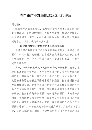 在全市产业发展推进会议上的讲话