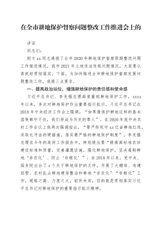 在全市耕地保护督察问题整改工作推进会上的讲话