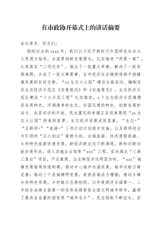在市政协开幕式上的讲话摘要