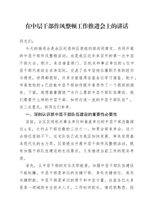 在中层干部作风整顿工作推进会上的讲话