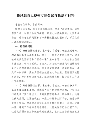 作风教育大整顿专题会议自我剖析材料