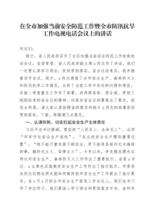 在全市加强当前安全防范工作暨全市防汛抗旱工作电视电话会议上的讲话