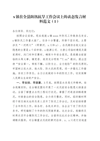 乡镇街道防汛抗旱工作会议表态发言材料2篇