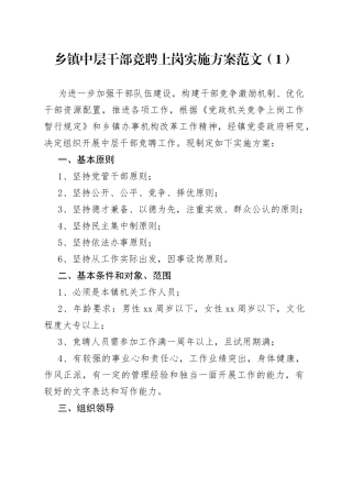 乡镇街道中层干部竞聘上岗实施方案2篇