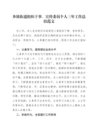 乡镇街道组织干事宣传委员个人工作总结