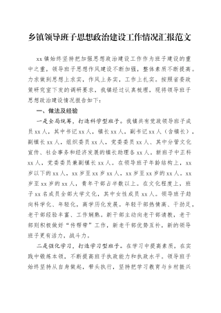 乡镇领导班子思想政治建设工作情况总结汇报