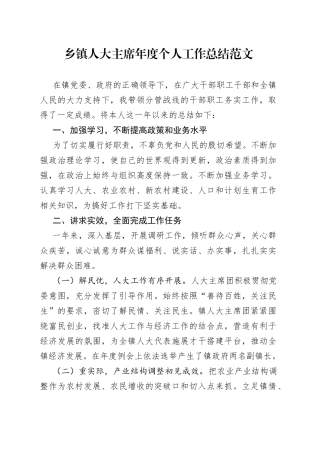 乡镇人大主席年度个人工作总结
