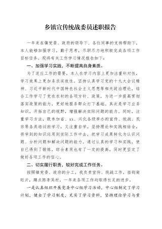 乡镇宣传统战委员述职报告