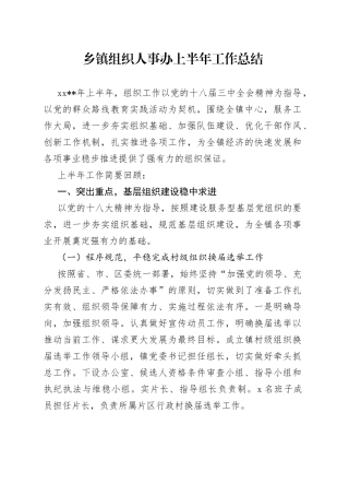 乡镇组织人事办上半年工作总结