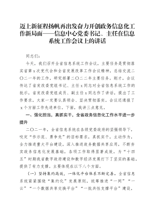 信息中心党委书记、主任在信息系统工作会议上的讲话