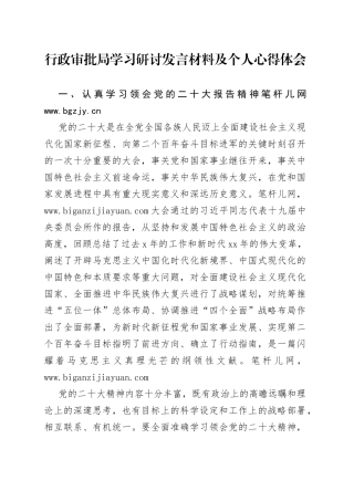 行政审批局学习研讨发言材料及个人心得体会