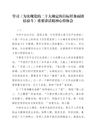 学习《为实现党的二十大确定的目标任务而团结奋斗》重要讲话精神心得体会合集