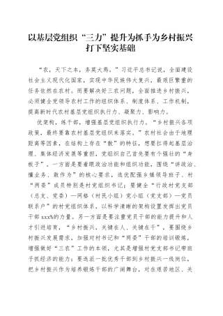 以基层党组织“三力”提升为抓手为乡村振兴打下坚实基础