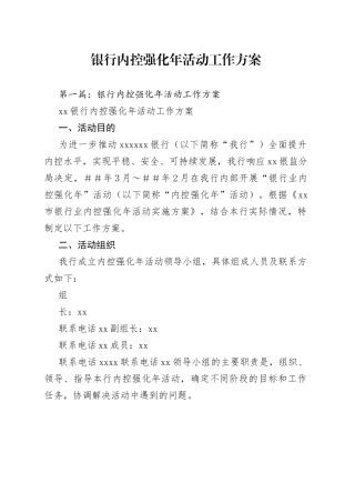 银行内控强化年活动工作方案