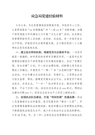 应急局党建经验材料