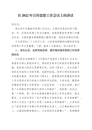 在2022年宣传思想工作会议上的讲话