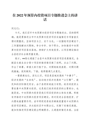 在2022年预算内投资项目专题推进会上的讲话