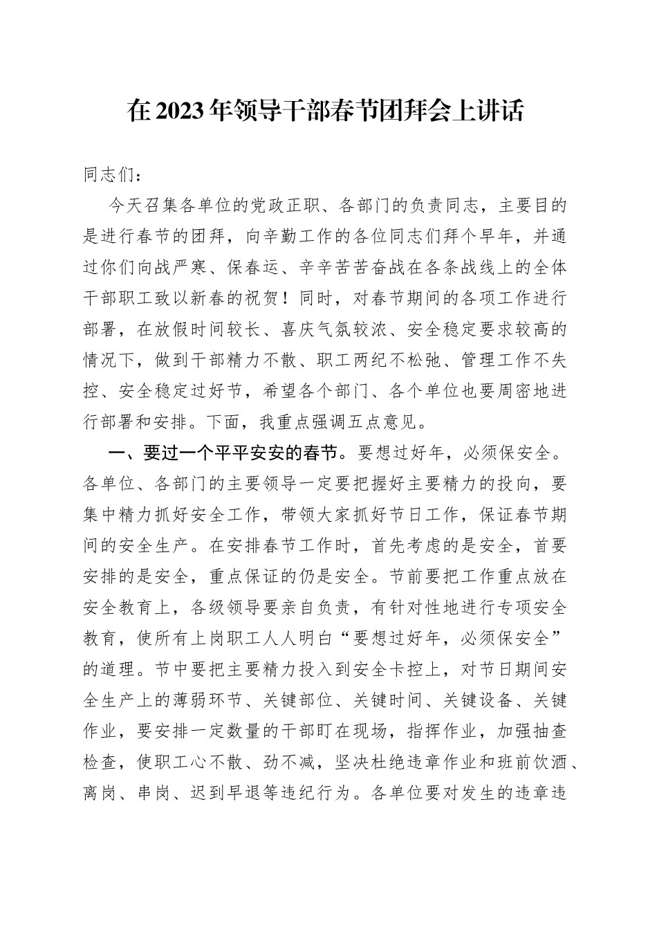 在2023年领导干部春节团拜会上讲话_第1页