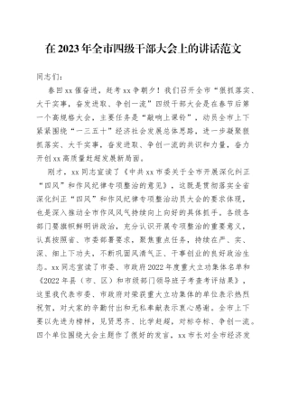 在2023年全市四级干部大会上的讲话范文（三级干部工作会议参考）