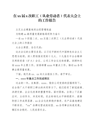 在XX届X次职工（从业劳动者）代表大会上的工作报告
