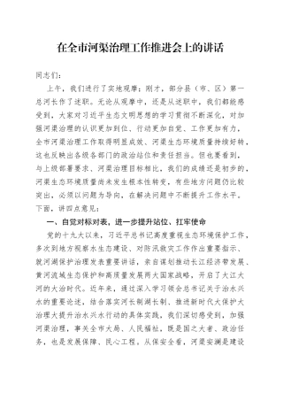 在全市河渠治理工作推进会上的讲话