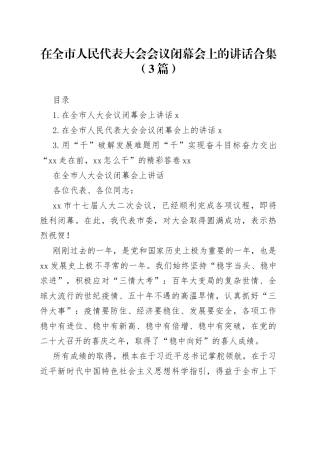 在全市人民代表大会会议闭幕会上的讲话合集（3篇）