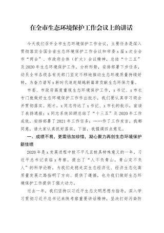 在全市生态环境保护工作会议上的讲话(1)