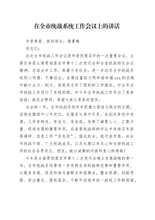在全市统战系统工作会议上的讲话_转换