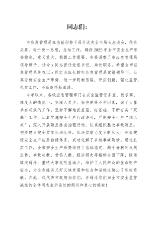 在全市应急管理局长座谈会上的讲话